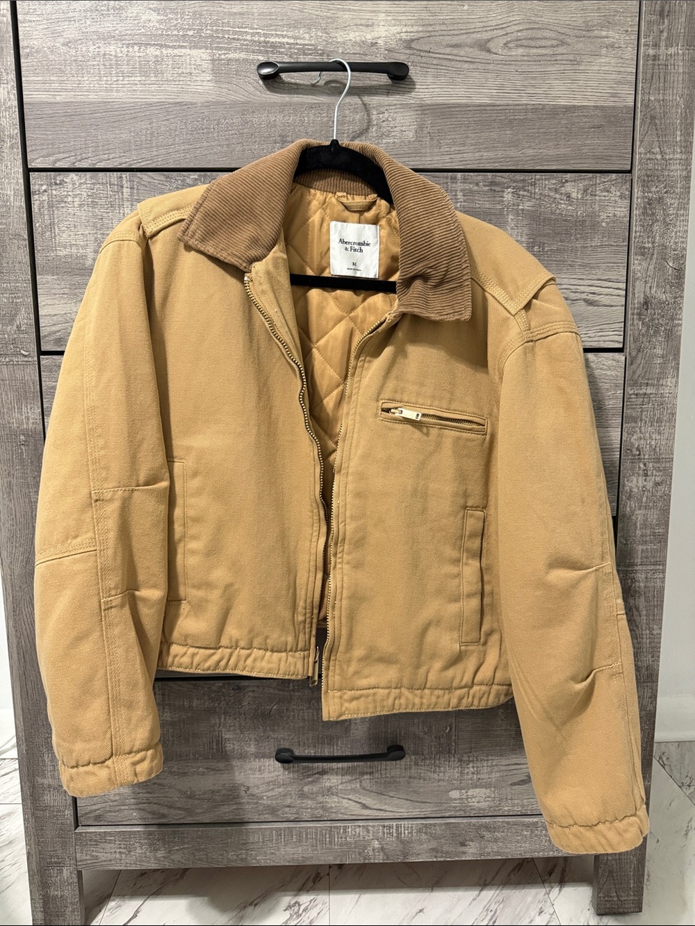 Abercrombie & Fitch Caramel Tan Quilted Corduroy-Collar Jacket